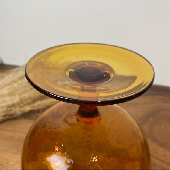 Empoli Amber Art Glass Snifter Optic Pattern, Mid Century Glass - Picture 6 of 8